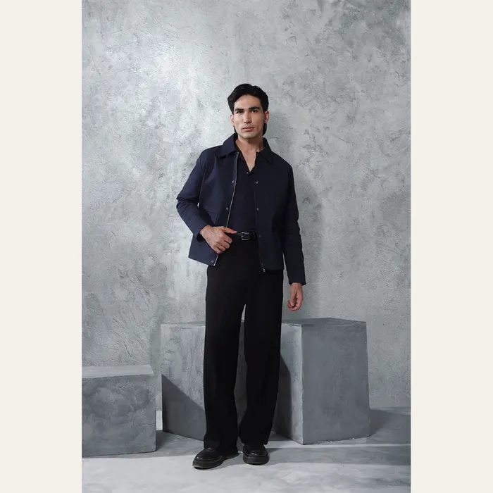 Navy Twill Regular Fit Jacket With Pockets, alternate view
