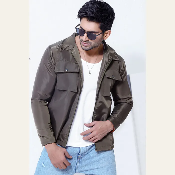 Green Double Pocket Polyamide Jacket