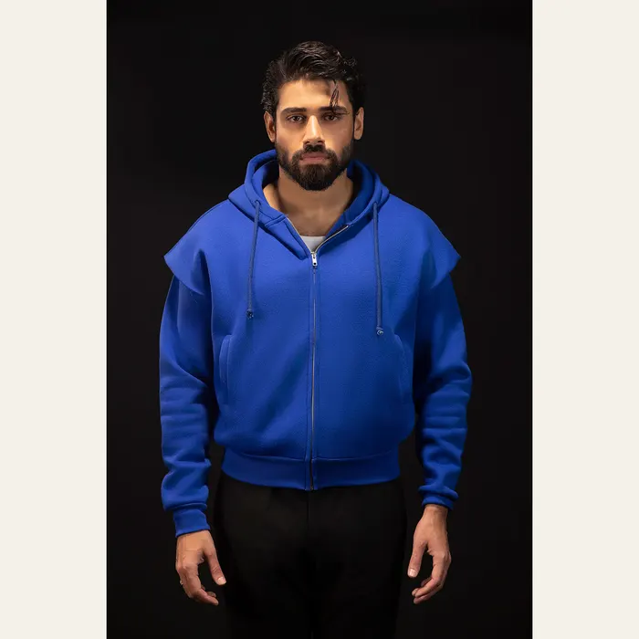 Royal Blue Cropped Pronounced Shoulder Hoodie