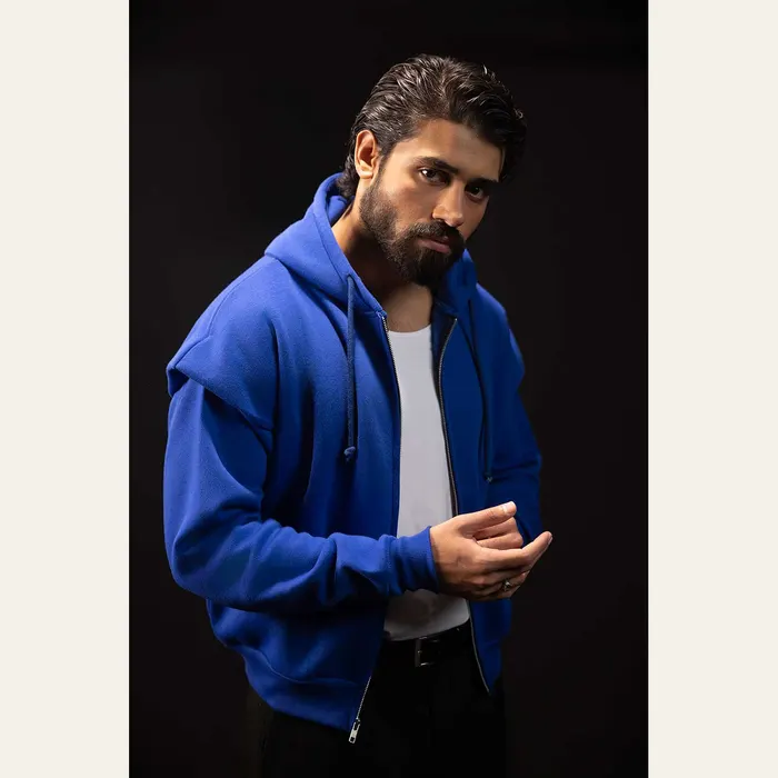 Royal Blue Cropped Pronounced Shoulder Hoodie, alternate view