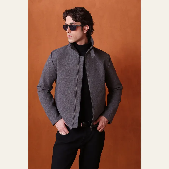 The Langdon Cropped Wool Jacket in Gray