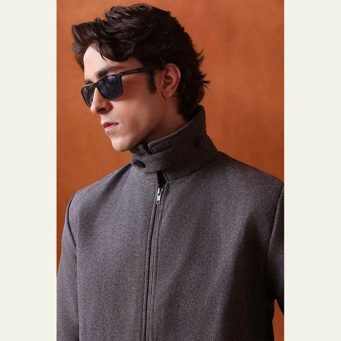 The Langdon Cropped Wool Jacket in Gray, alternate view